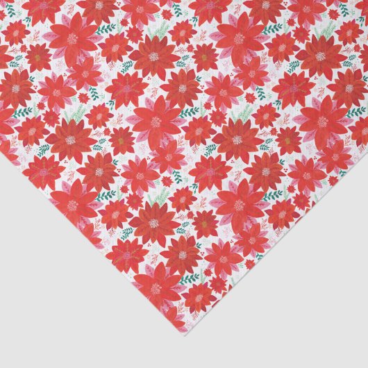 Roze en Rode Poinsettia Patroon Kerstmis Tissuepapier (Detail)