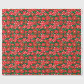 Roze en Rode Poinsettia Patroon op Groen Cadeaupapier (Vlak)