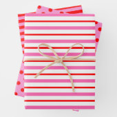 Roze en rode poka Dot Striped Inpakpapier Vel (In situ)