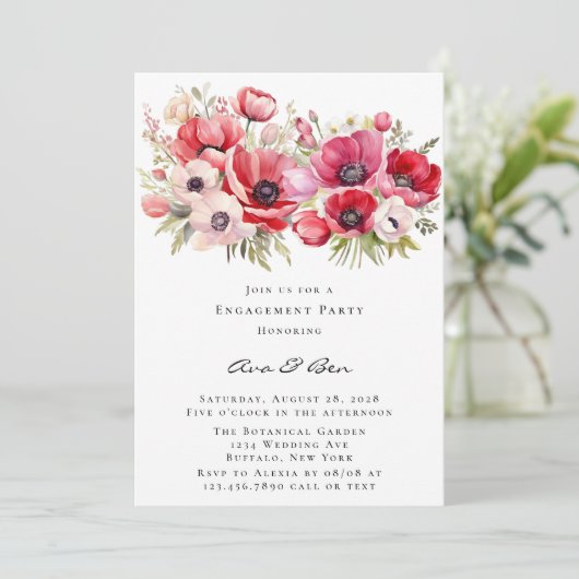 Roze en Rode Poppy Tulpen Verlovingsfeest Kaart (Staand voorkant)
