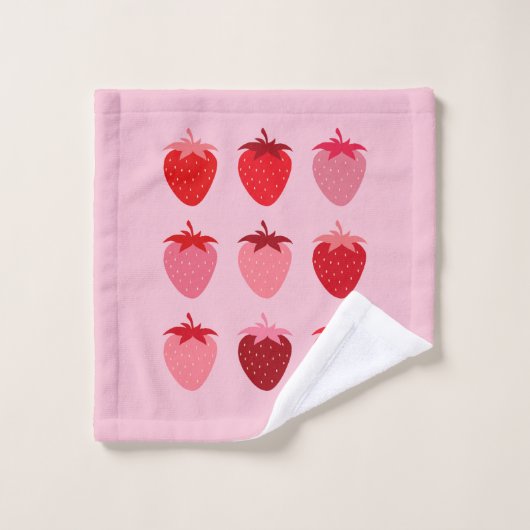 Roze en rode preppy esthetische aardbeien bad handdoek (Wasdoekje)