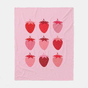 Roze en rode preppy esthetische aardbeien fleece deken