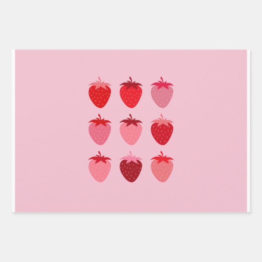 Roze en rode preppy esthetische aardbeien inpakpapier vel (Voorkant 3)