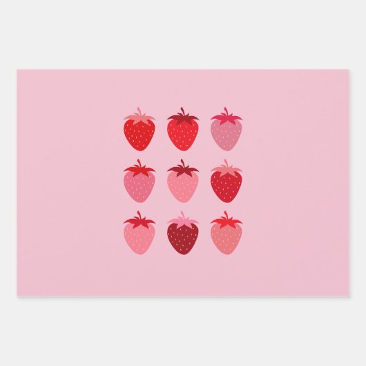 Roze en rode preppy esthetische aardbeien inpakpapier vel (Voorkant)