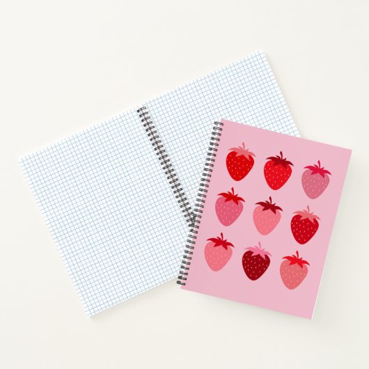 Roze en rode preppy esthetische aardbeien notitieboek (Binnen)