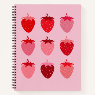 Roze en rode preppy esthetische aardbeien notitieboek