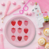 Roze en rode preppy esthetische aardbeien papieren bordje (Feest)