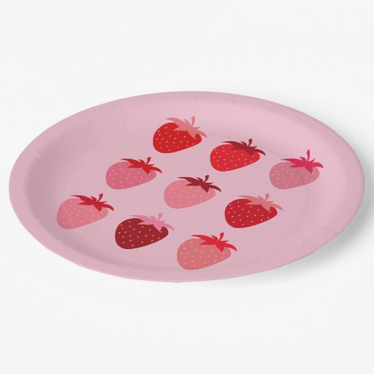 Roze en rode preppy esthetische aardbeien papieren bordje (Gekanteld)