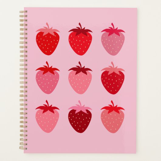 Roze en rode preppy esthetische aardbeien planner (Voorkant)