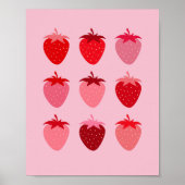 Roze en rode preppy esthetische aardbeien poster (Voorkant)