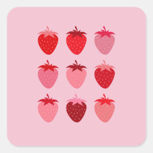 Roze en rode preppy esthetische aardbeien vierkante sticker
