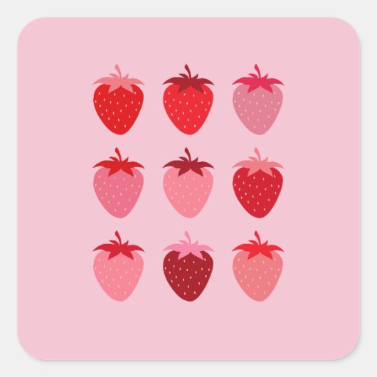Roze en rode preppy esthetische aardbeien vierkante sticker (Voorkant)