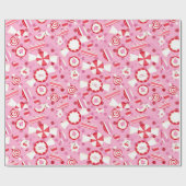 Roze en rode Prettige feestdagen Snoep Kerstmis Cadeaupapier (Vlak)