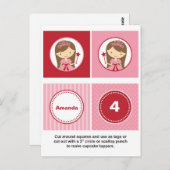 Roze en rode prinses Cupcake Toppers Briefkaart (Voorkant / Achterkant)