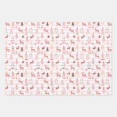 Roze en rode rendieren en kerstbomen inpakpapier vel (Voorkant 3)