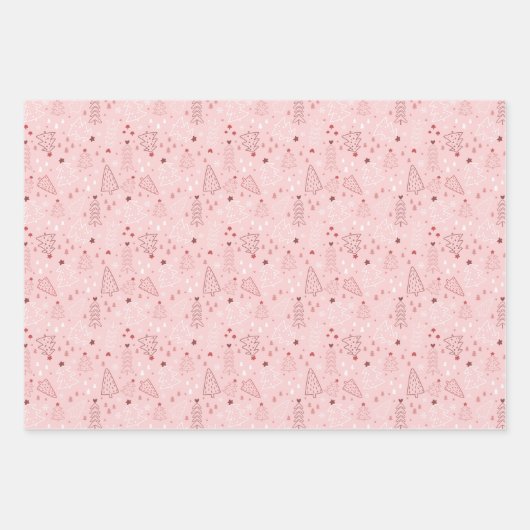 Roze en rode rendieren en kerstbomen inpakpapier vel (Voorkant 2)