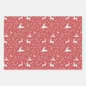 Roze en rode rendieren en kerstbomen inpakpapier vel (Voorkant)