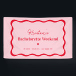 Roze en Rode Retro Bachelorette Party Spandoek<br><div class="desc">Roze en Rode Retro Bachelorette Party</div>