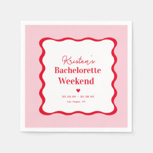Roze en Rode Retro Bachelorette Weekend Servet