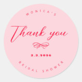 Roze en rode retro boog bedankt ronde sticker (Voorkant)
