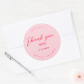 Roze en rode retro boog bedankt ronde sticker (Envelop)