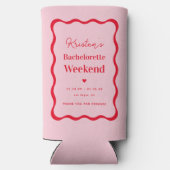 Roze en rode retro bruidsfeest cadeautjes seltzer blikjeskoeler (Achterkant)