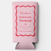 Roze en rode retro bruidsfeest cadeautjes seltzer blikjeskoeler (Voorkant)