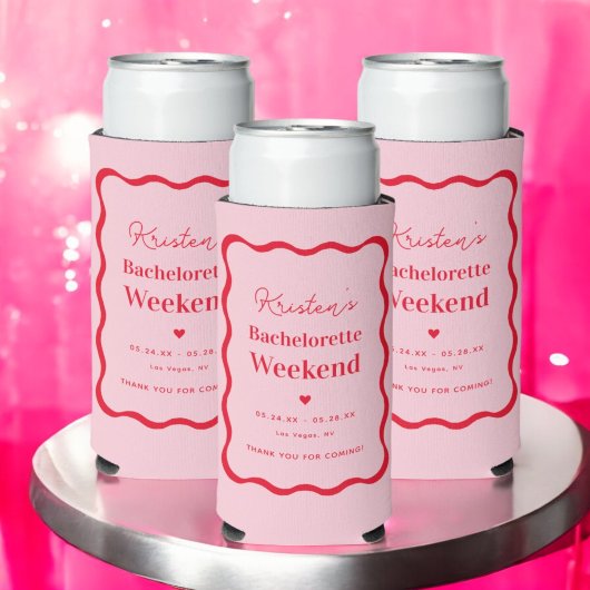 Roze en rode retro bruidsfeest cadeautjes seltzer blikjeskoeler
