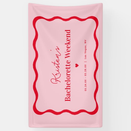 Roze en Rode Retro Bruidsfeest  Spandoek (Verticaal)