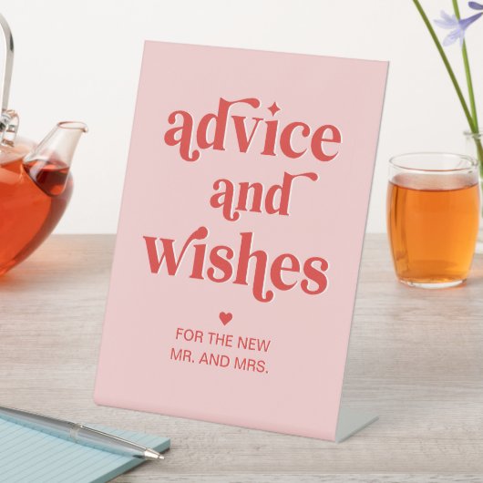 Roze en Rode Retro Bruiloft Advies en Wensen Reclamebord Met Voetstuk (Insitu)