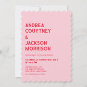 Roze en Rode Retro Bruiloft Kaart (Voorkant)