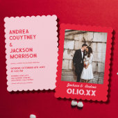 Roze en Rode Retro Bruiloft Kaart