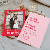 Roze en Rode Retro Bruiloft Kaart