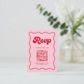 Roze en rode Retro bruiloft RSVP QR-code Informatiekaartje (Staand voorkant)