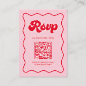 Roze en rode Retro bruiloft RSVP QR-code Informatiekaartje (Voorkant)