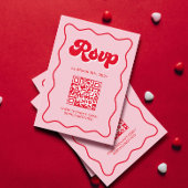 Roze en rode Retro bruiloft RSVP QR-code Informatiekaartje