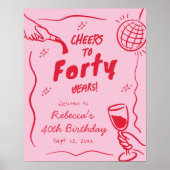 Roze en rode Retro Cheers Welkomstbord Poster (Voorkant)