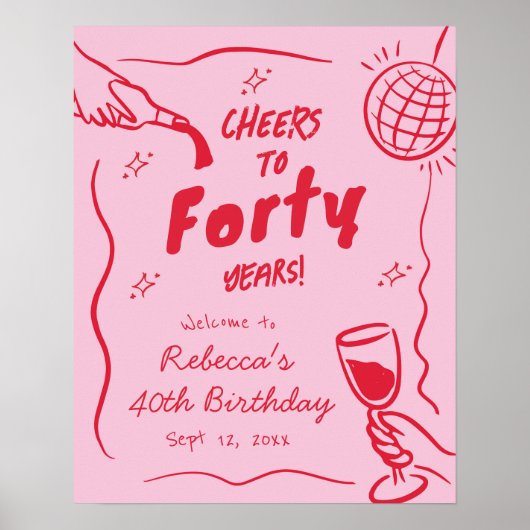 Roze en rode Retro Cheers Welkomstbord Poster (Voorkant)