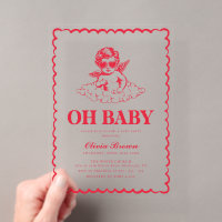 Roze en Rode Retro Cherub Baby Shower