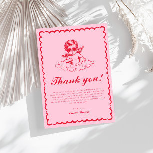 Roze en Rode Retro Cherub Baby Shower Bedankkaart