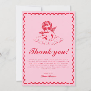 Roze en Rode Retro Cherub Baby Shower Bedankkaart