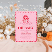 Roze en rode Retro Cherub Baby shower Kaart