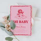 Roze en rode Retro Cherub Baby shower Kaart