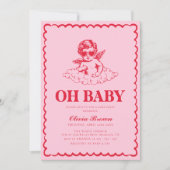 Roze en rode Retro Cherub Baby shower Kaart (Voorkant)