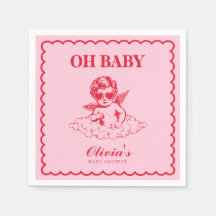 Roze en Rode Retro Cherub Baby Shower