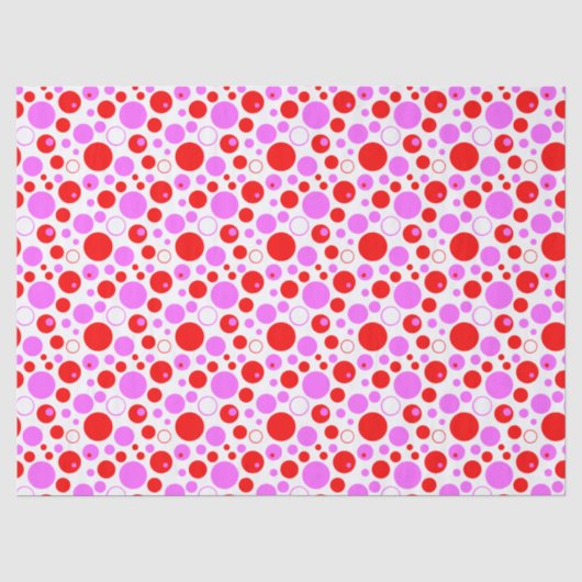 Roze en Rode Retro Cirkels en Stippen Tissuepapier (Voorkant)