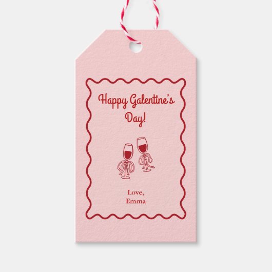 Roze en Rode Retro Galentines Dag Cadeaulabel (Voorkant)