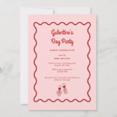 Roze en rode Retro Galentines Party Kaart (Voorkant)