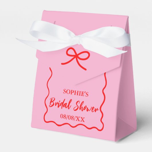 Roze en Rode Retro Gegolfde Rand Bruidsdouche Bedankdoosjes (Voorkant Zijde)