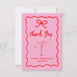 Roze en Rode Retro Golvende Bruidsdouche Bedankkaart